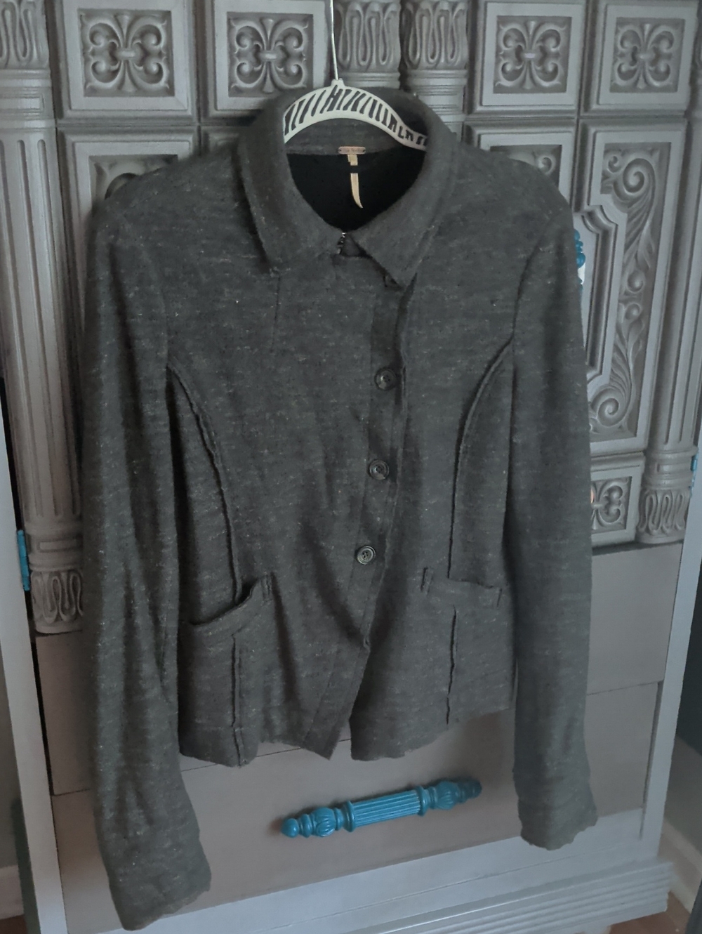 Free People Wool Womens Gray Asymmetrical Moto Jacket Large